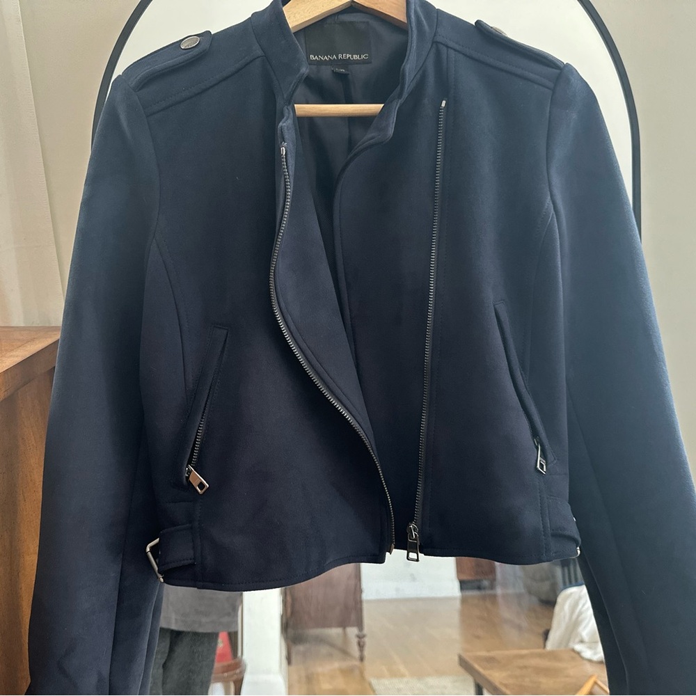 Navy Faux Leather Moto Jacket from Banana Republic